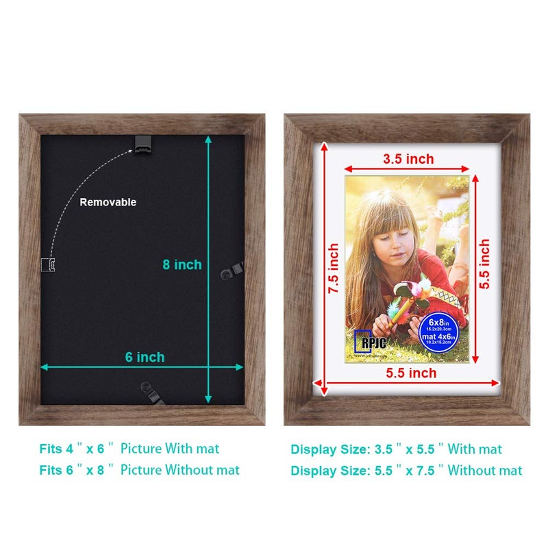 RPJC 6x8 inch Picture Frame Made of Solid Wood and High Definition Glass Display Pictures 4x6 with Mat or 6x8 Without Mat for Wall Mounting Photo Frame Carbonized - Image 5